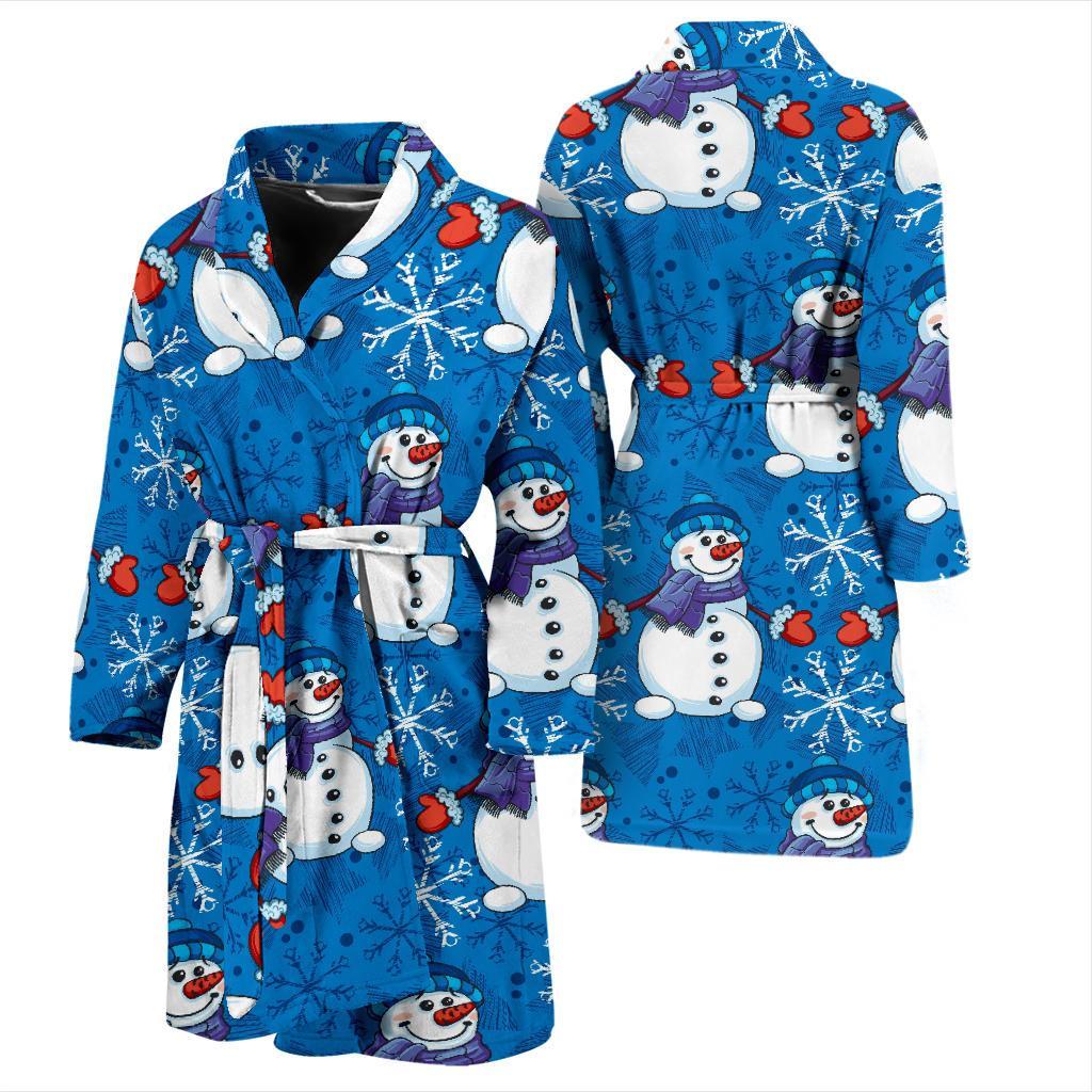 Snowman Snowflake Pattern Print Men Long Robe-grizzshop