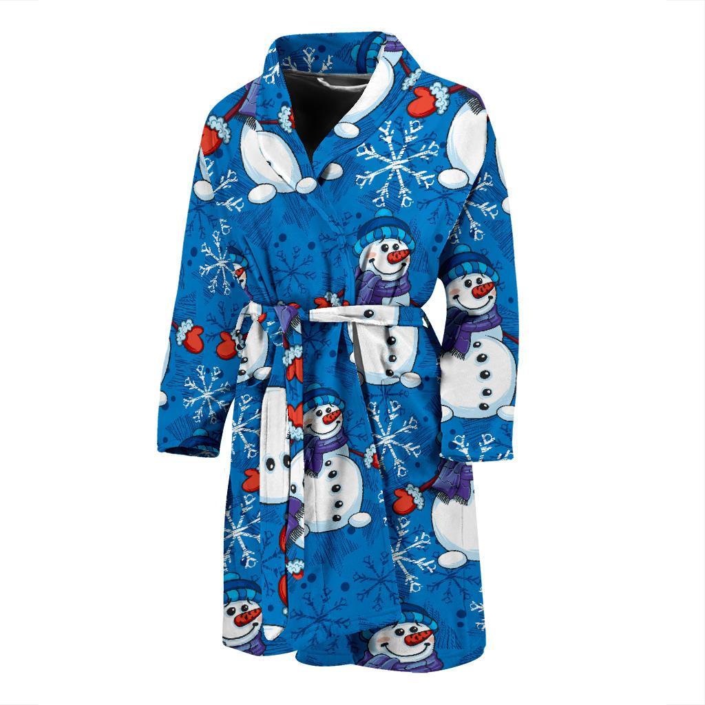Snowman Snowflake Pattern Print Men Long Robe-grizzshop