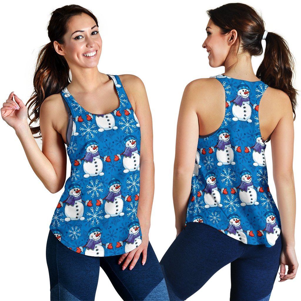 Snowman Snowflake Pattern Print Women's Racerback Tank Tops-grizzshop