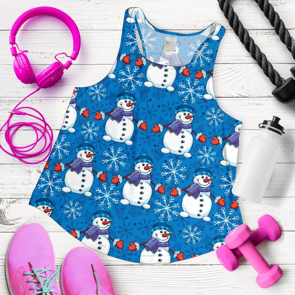 Snowman Snowflake Pattern Print Women's Racerback Tank Tops-grizzshop