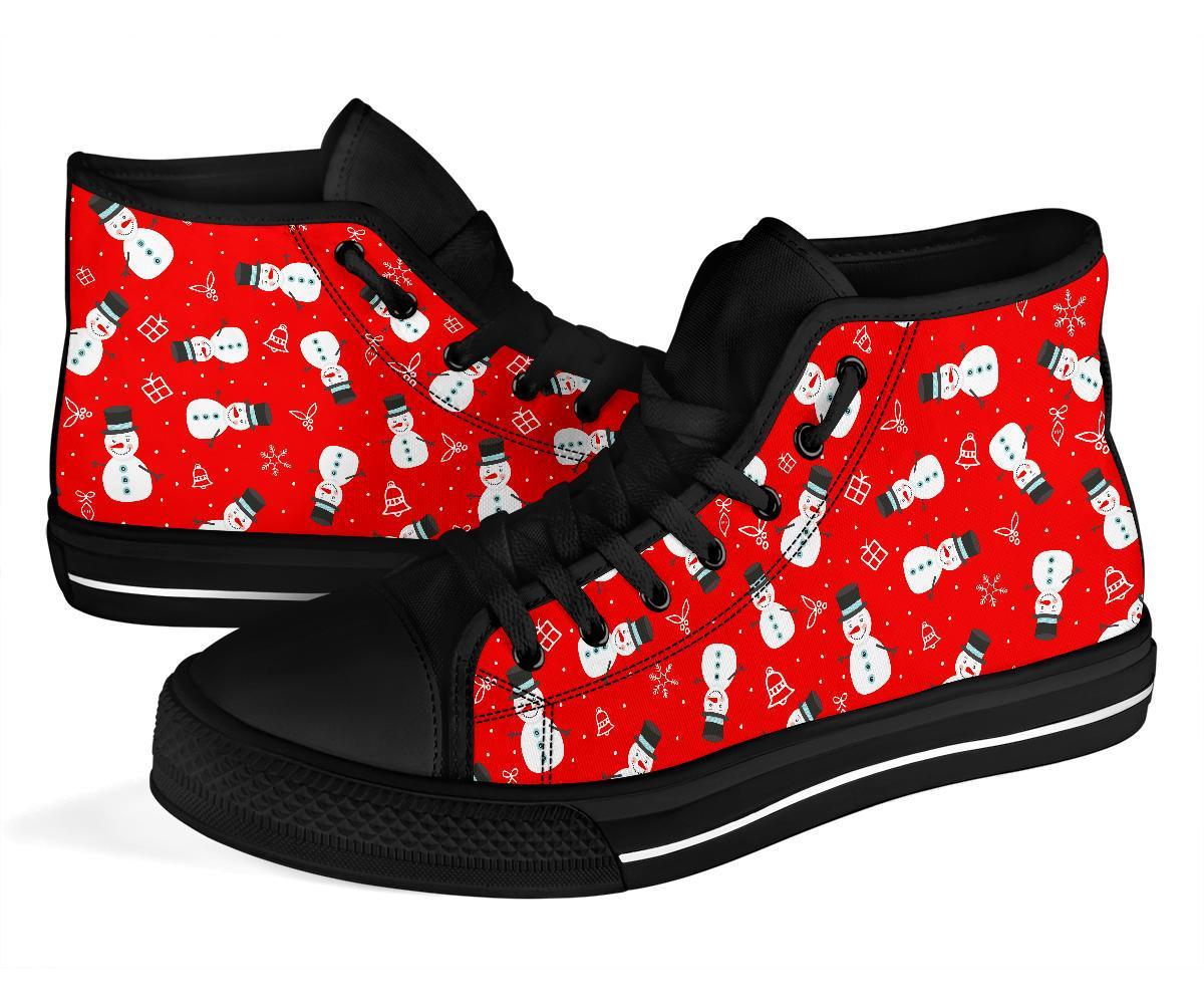 Snowman Snowflake Print Pattern Men Women's High Top Shoes-grizzshop