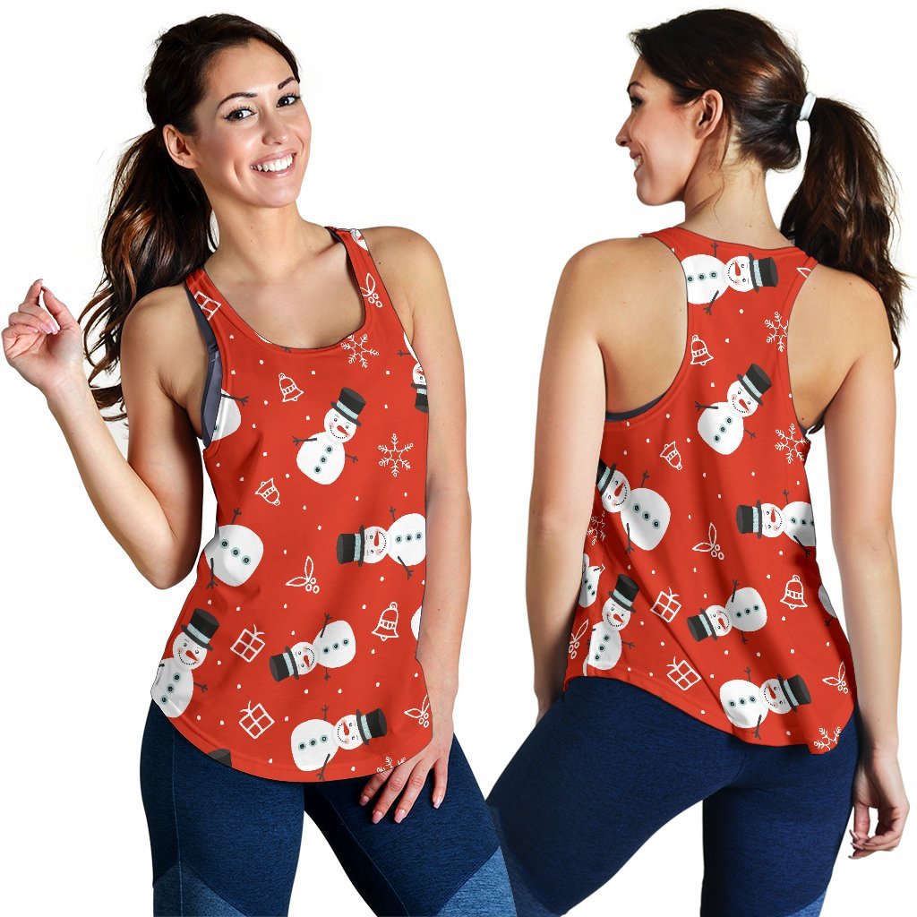 Snowman Snowflake Print Pattern Women's Racerback Tank Tops-grizzshop