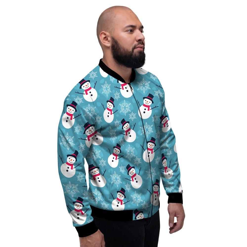 Snowman Teal Print Pattern Men's Bomber Jacket-grizzshop