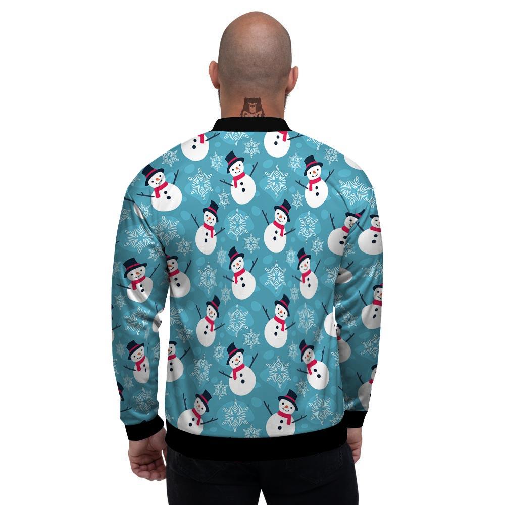 Snowman Teal Print Pattern Men's Bomber Jacket-grizzshop