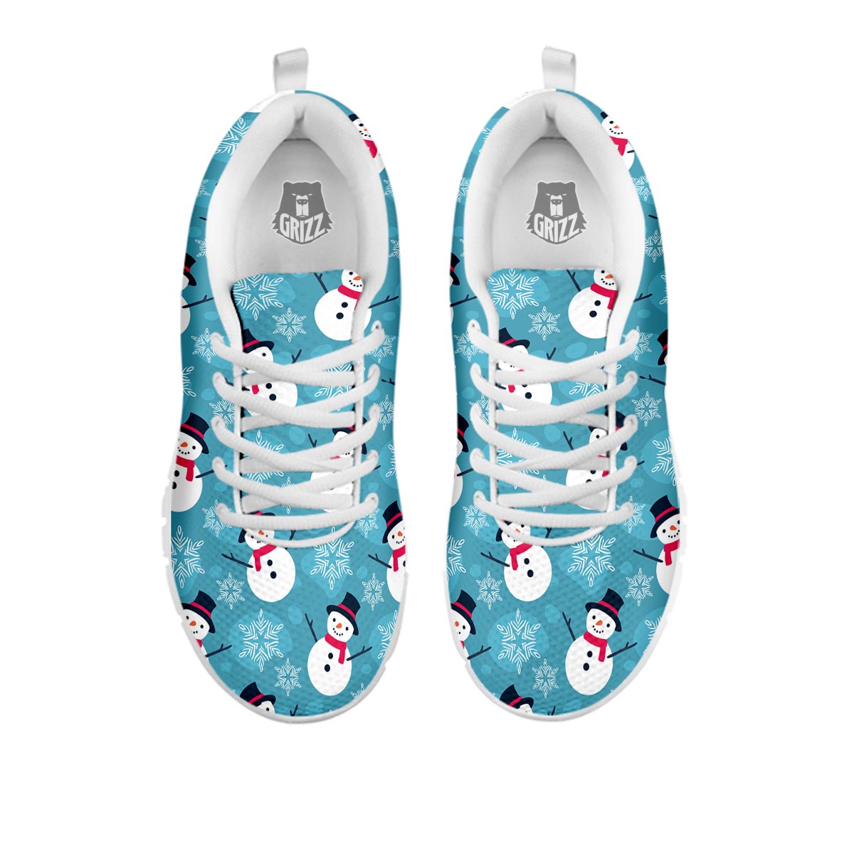 Snowman Teal Print Pattern White Sneaker-grizzshop