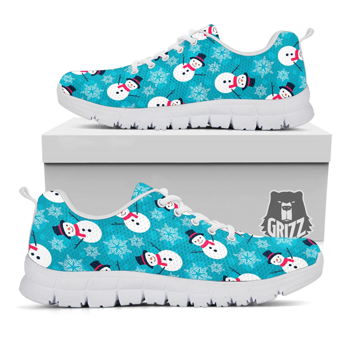 Snowman Teal Print Pattern White Sneaker-grizzshop