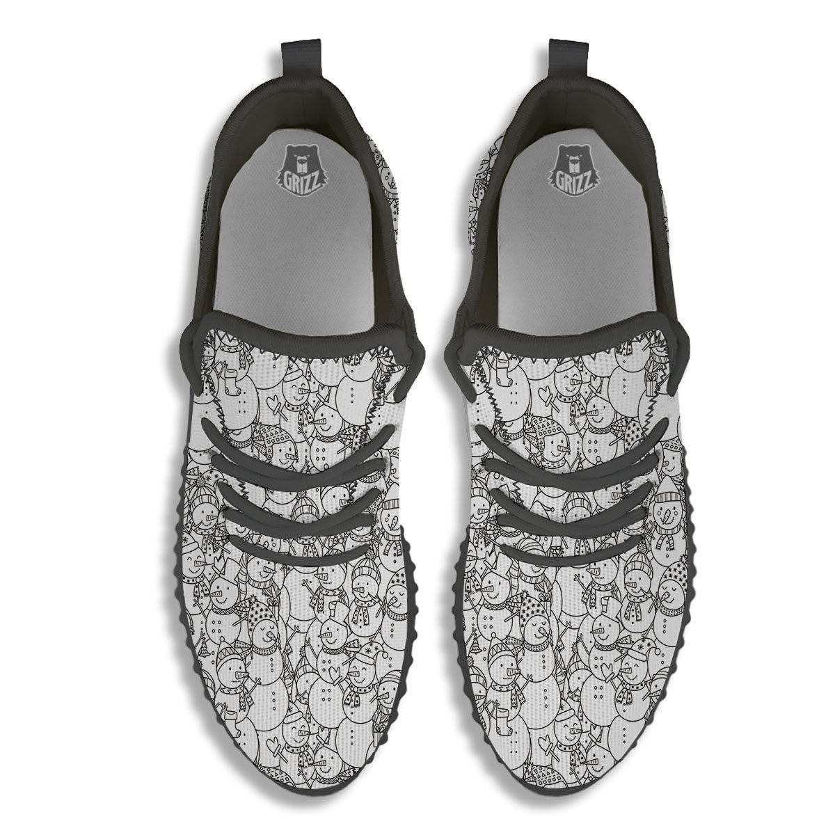 Snowman White And Black Print Pattern Black Walking Shoes-grizzshop