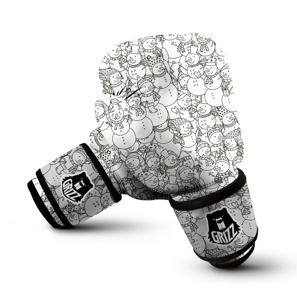 Snowman White And Black Print Pattern Boxing Gloves-grizzshop