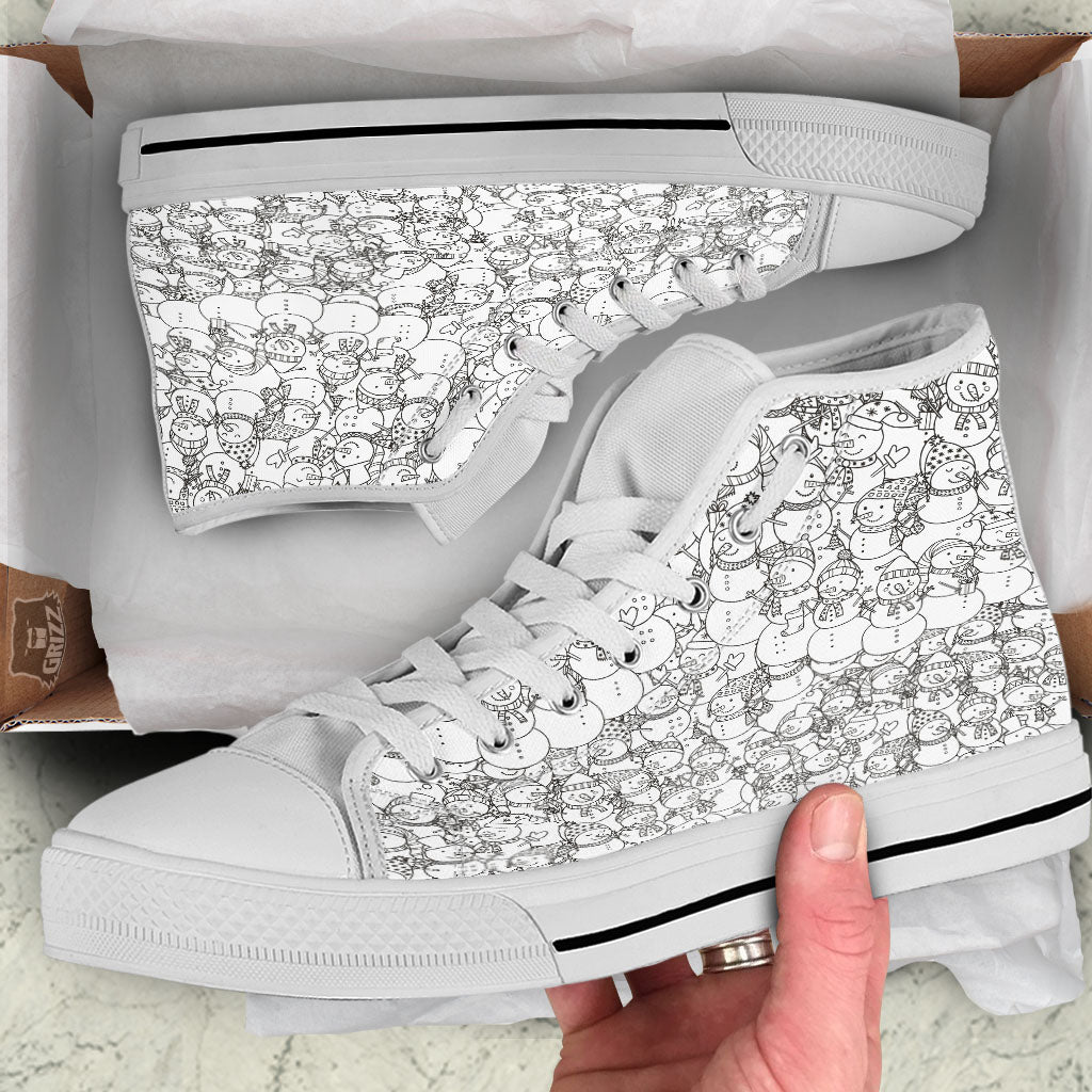Snowman White And Black Print Pattern White High Top Shoes-grizzshop