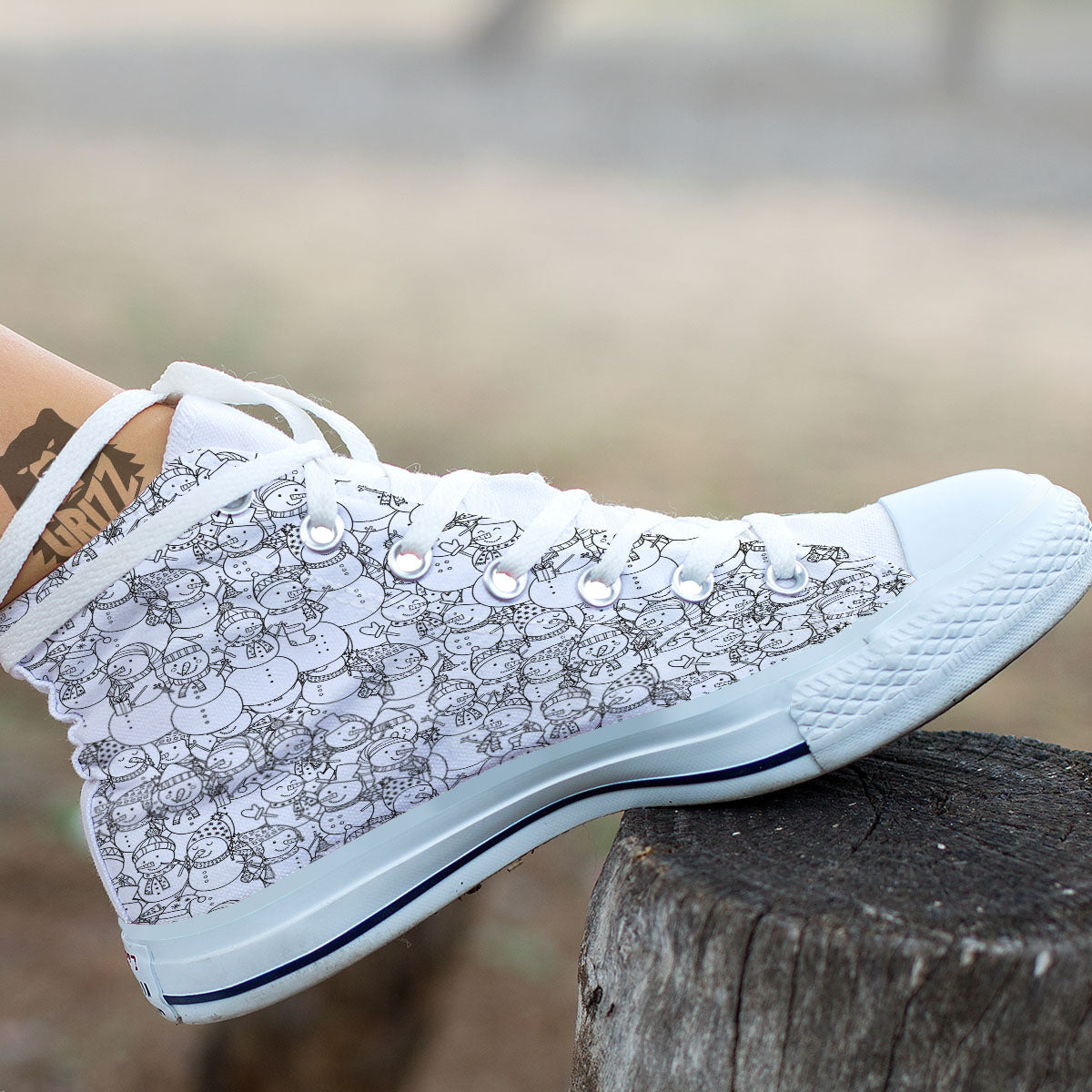 Snowman White And Black Print Pattern White High Top Shoes-grizzshop
