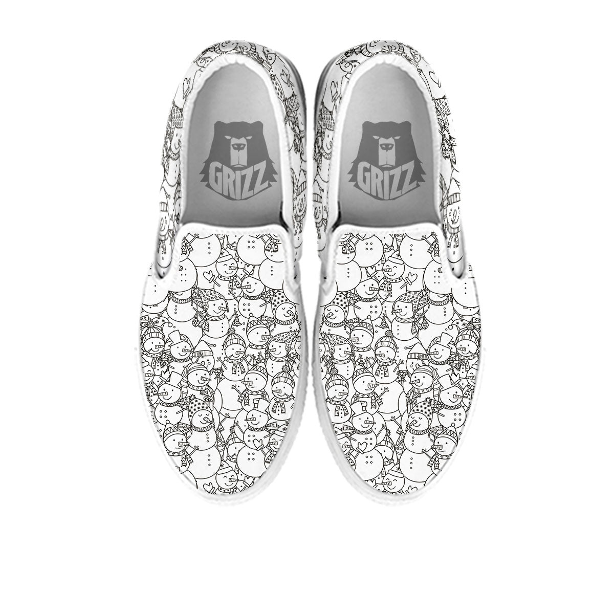Snowman White And Black Print Pattern White Slip On Shoes-grizzshop