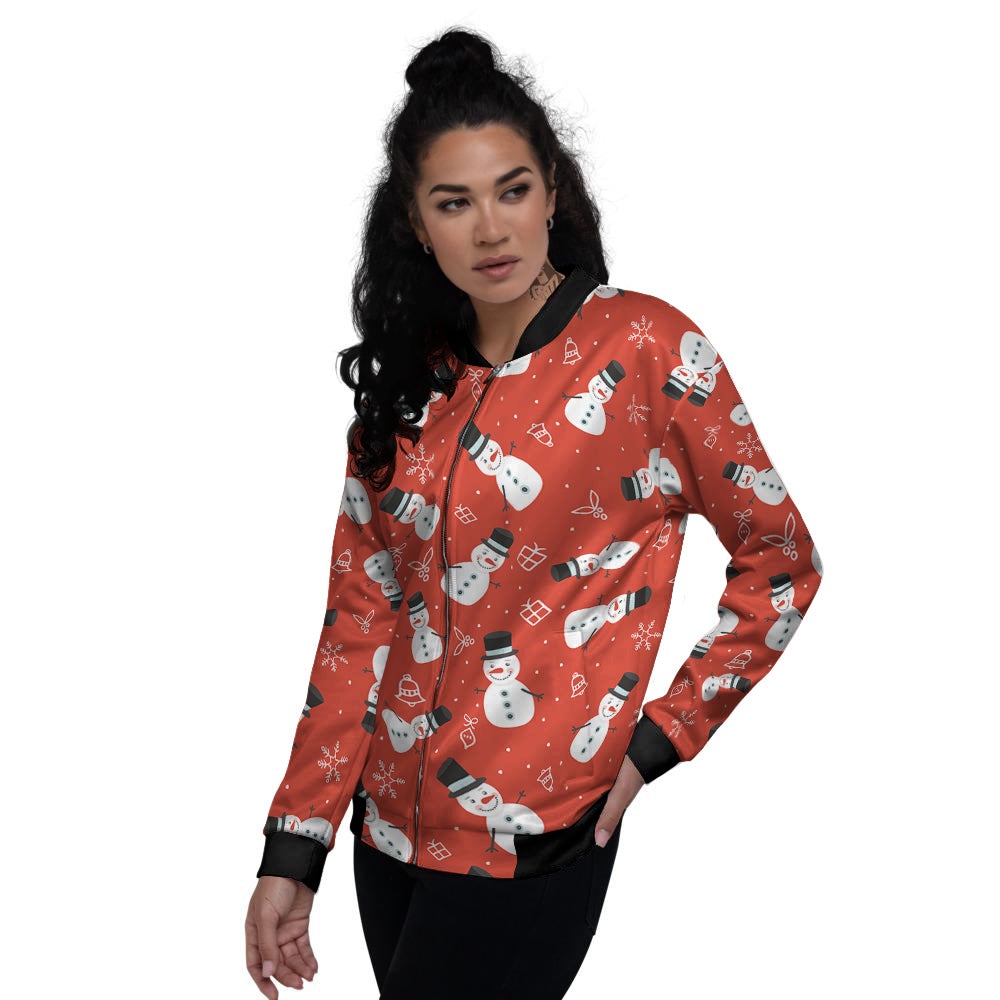 Snowman Xmas Print Pattern Women's Bomber Jacket-grizzshop