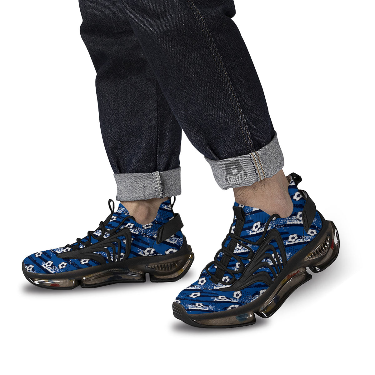 Soccer Ball Blue Print Pattern Black Gym Shoes-grizzshop