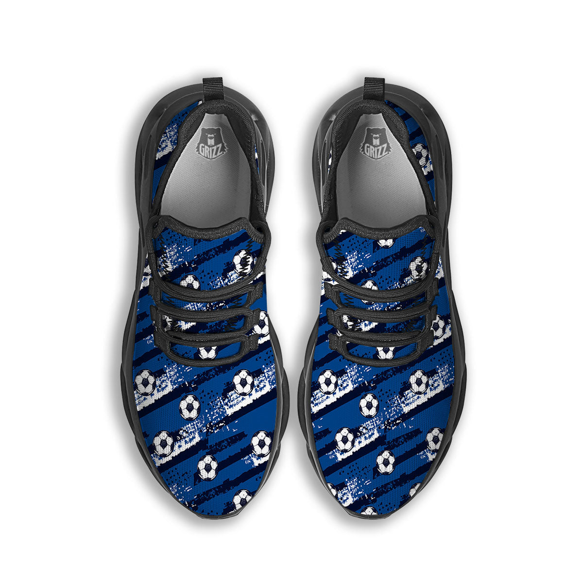 Soccer Ball Blue Print Pattern Black Running Shoes-grizzshop
