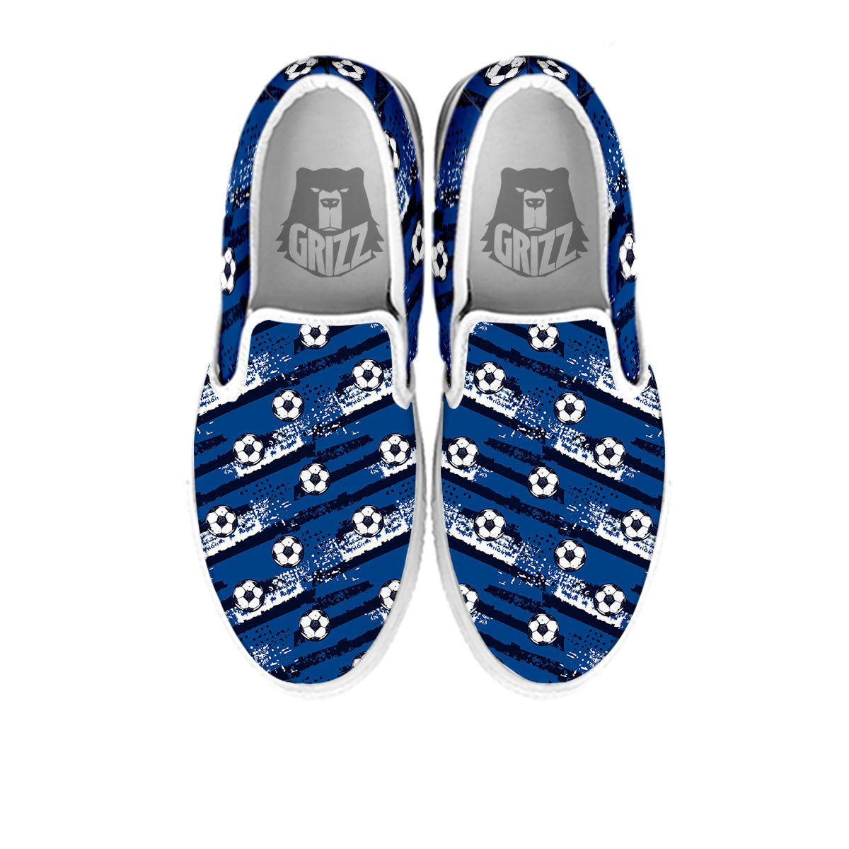 Soccer Ball Blue Print Pattern White Slip On Shoes-grizzshop