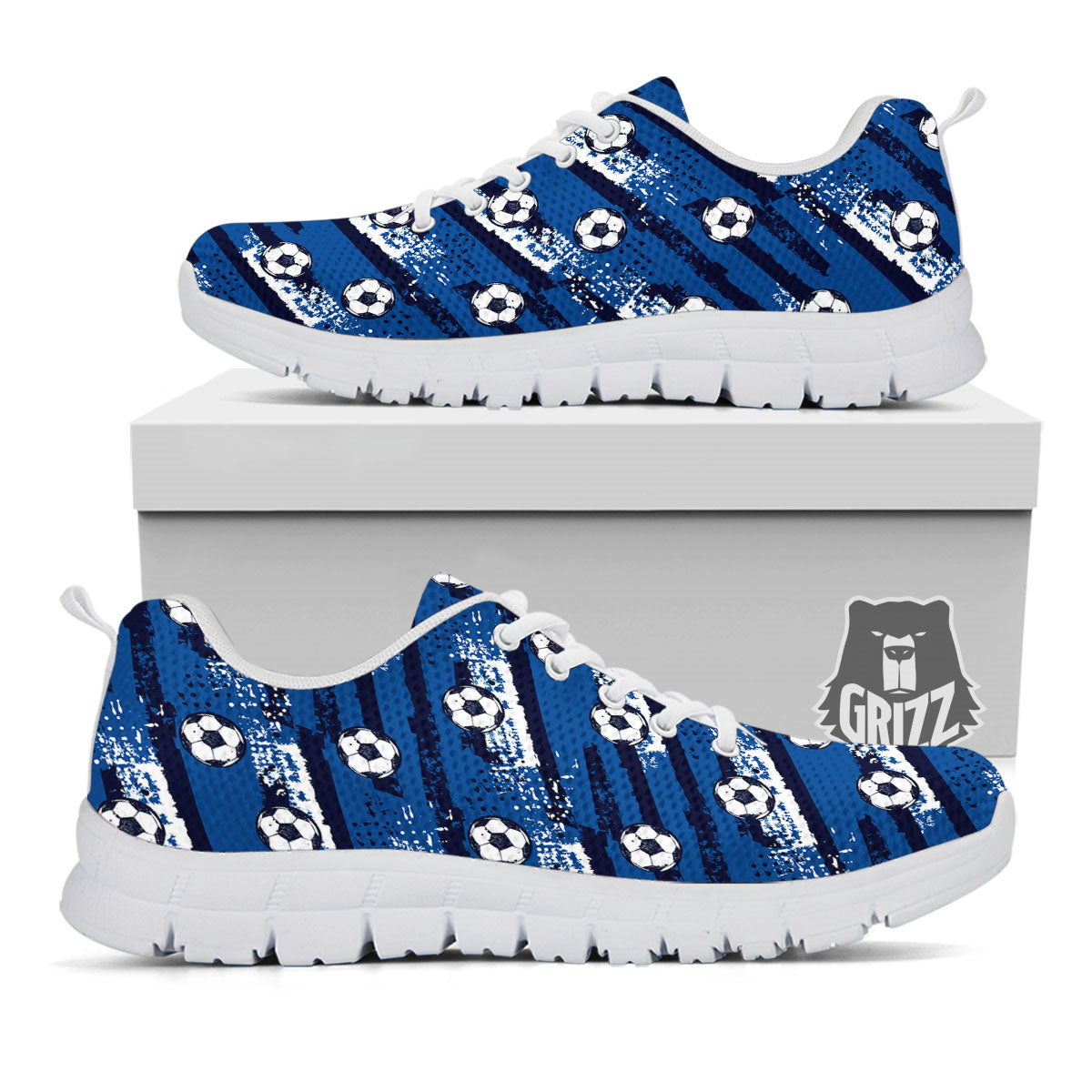 Soccer Ball Blue Print Pattern White Sneaker-grizzshop