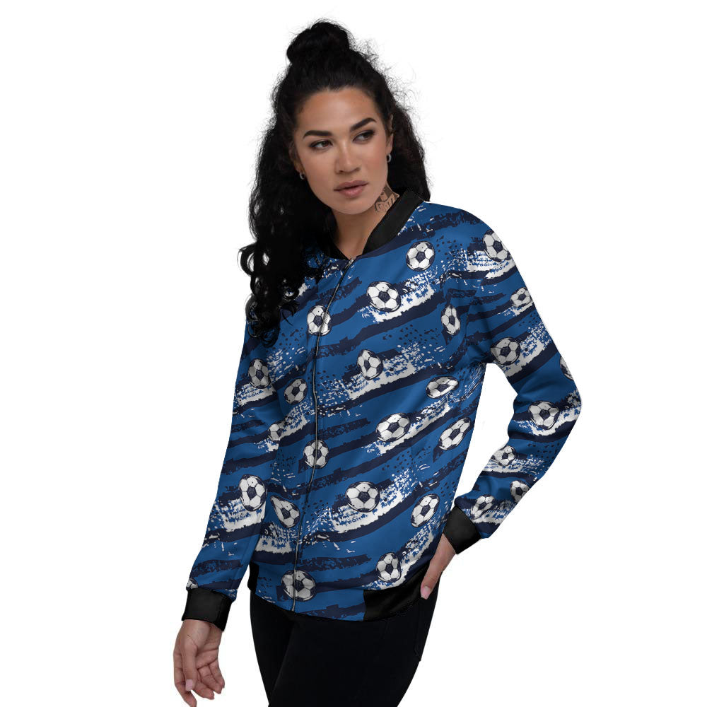 Soccer Ball Blue Print Pattern Women's Bomber Jacket-grizzshop