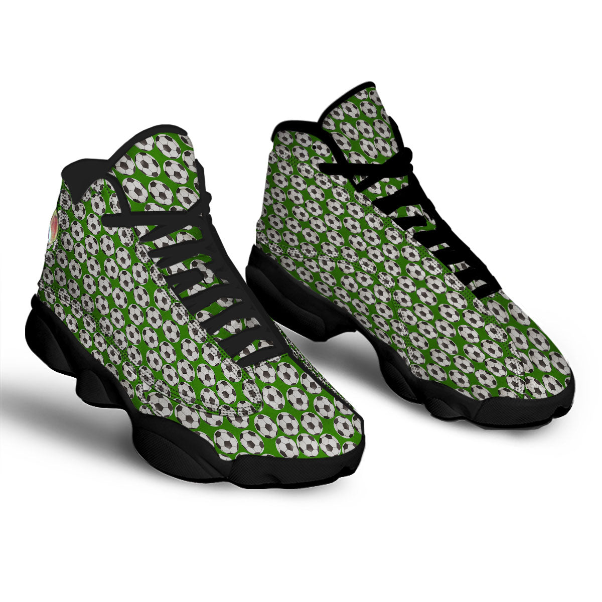 Soccer Ball Green Print Pattern Black Basketball Shoes-grizzshop
