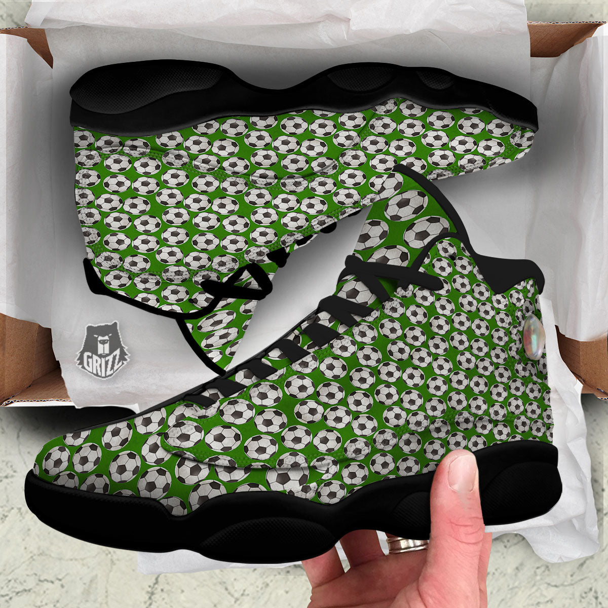Soccer Ball Green Print Pattern Black Basketball Shoes-grizzshop