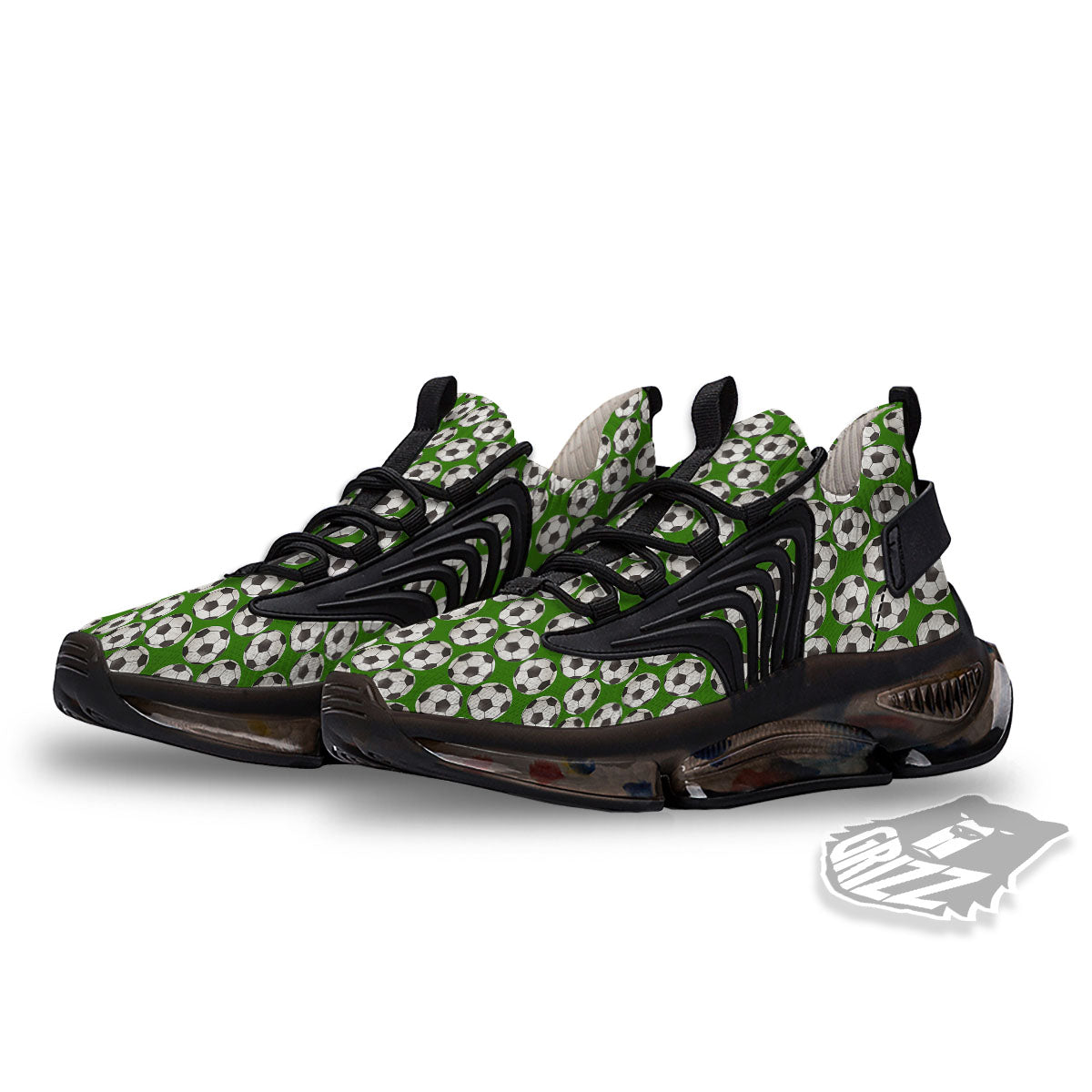 Soccer Ball Green Print Pattern Black Gym Shoes-grizzshop