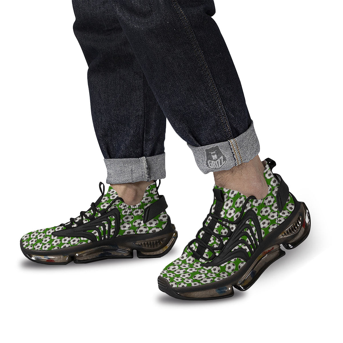 Soccer Ball Green Print Pattern Black Gym Shoes-grizzshop
