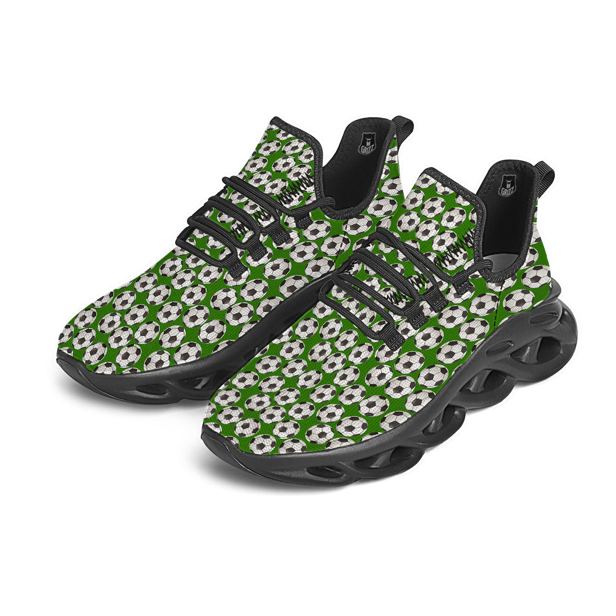 Soccer Ball Green Print Pattern Black Running Shoes-grizzshop