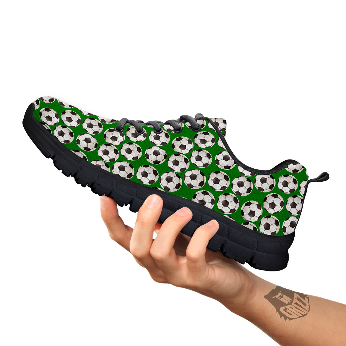 Soccer Ball Green Print Pattern Black Sneaker-grizzshop