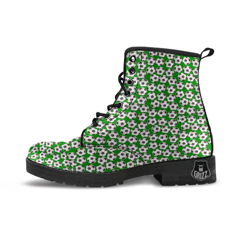 Soccer Ball Green Print Pattern Leather Boots-grizzshop