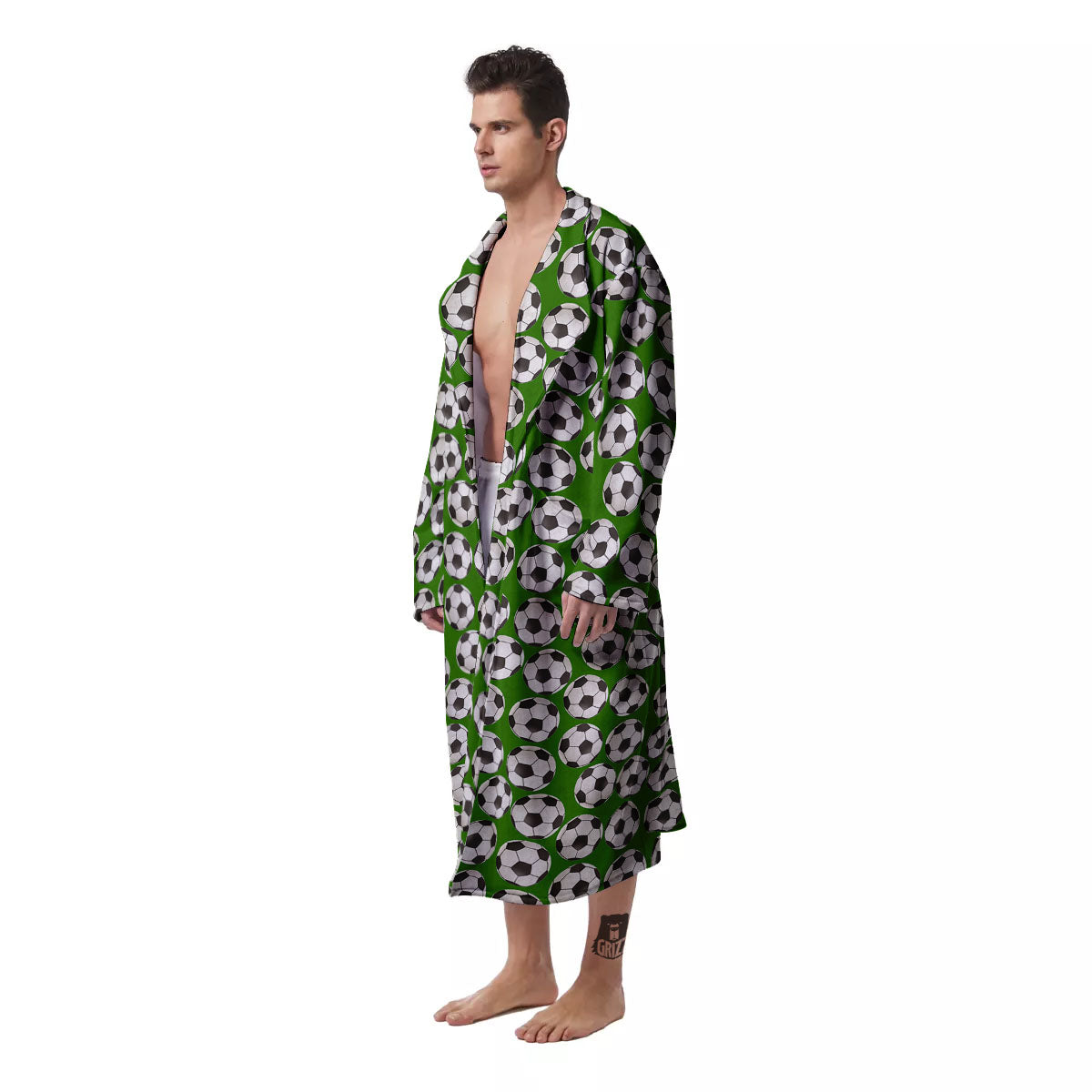 Soccer Ball Green Print Pattern Men's Robe-grizzshop