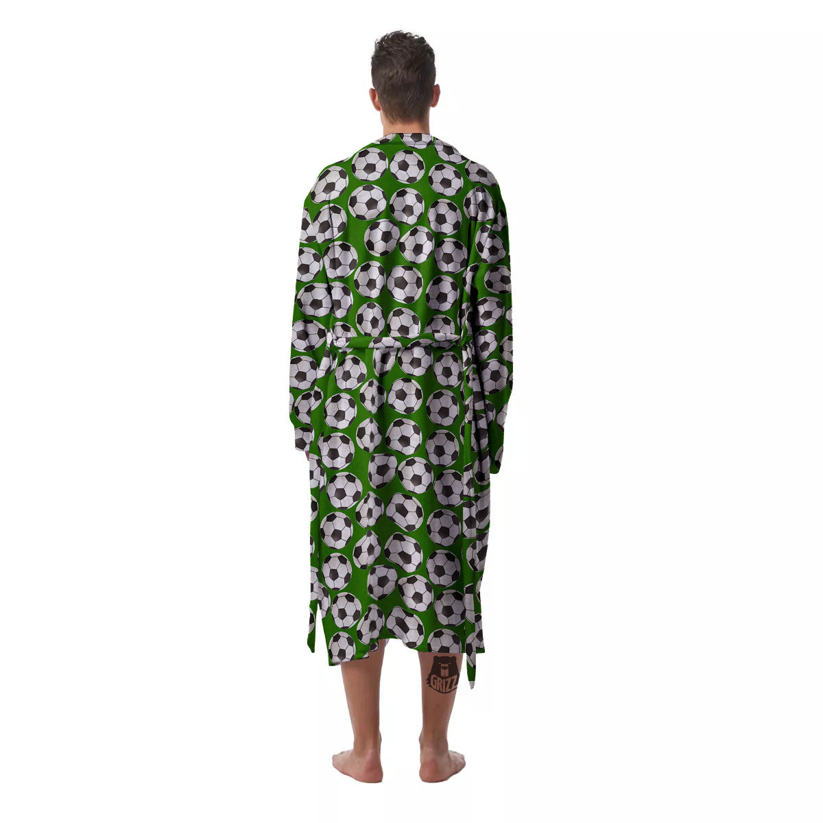 Soccer Ball Green Print Pattern Men's Robe-grizzshop