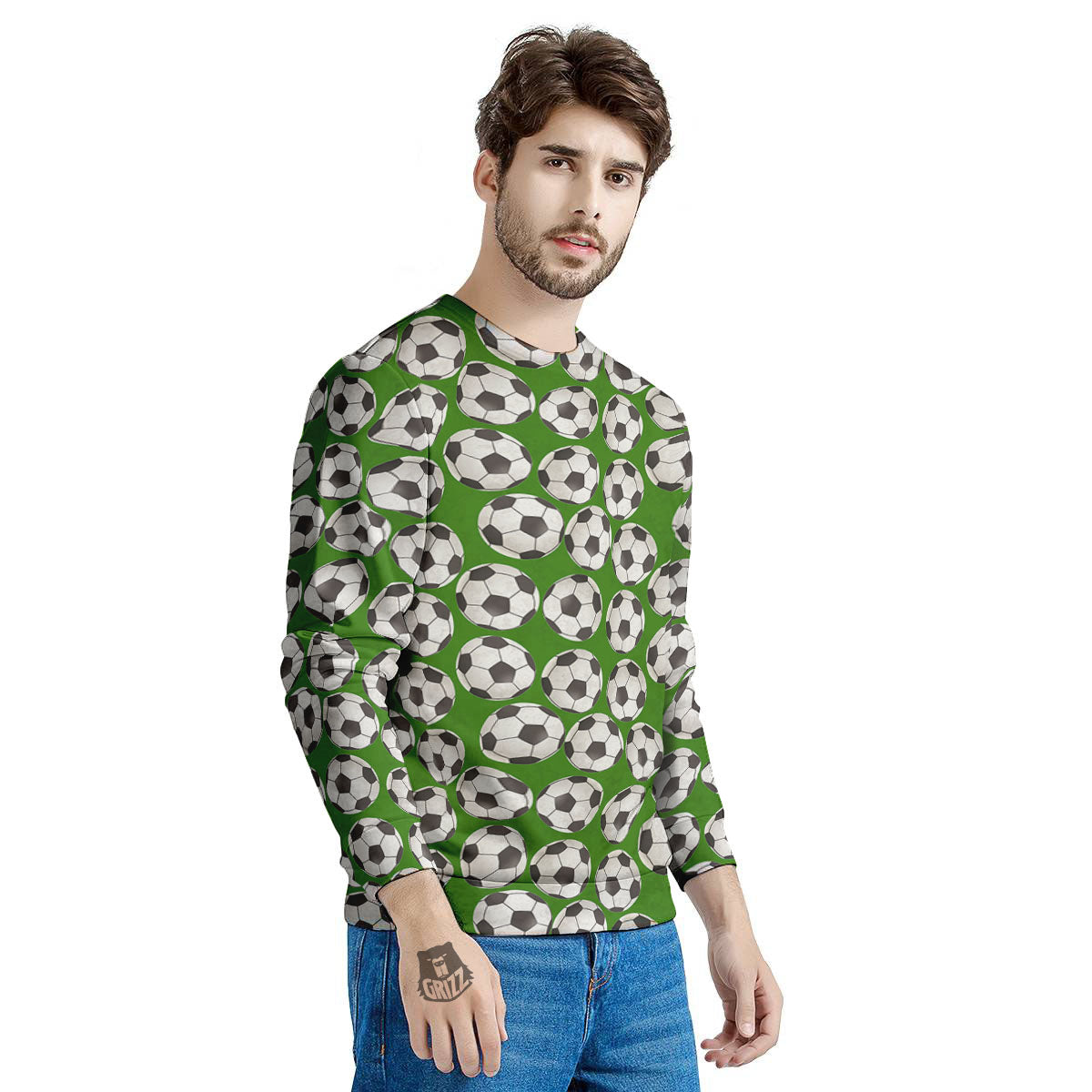 Soccer Ball Green Print Pattern Men's Sweatshirt-grizzshop
