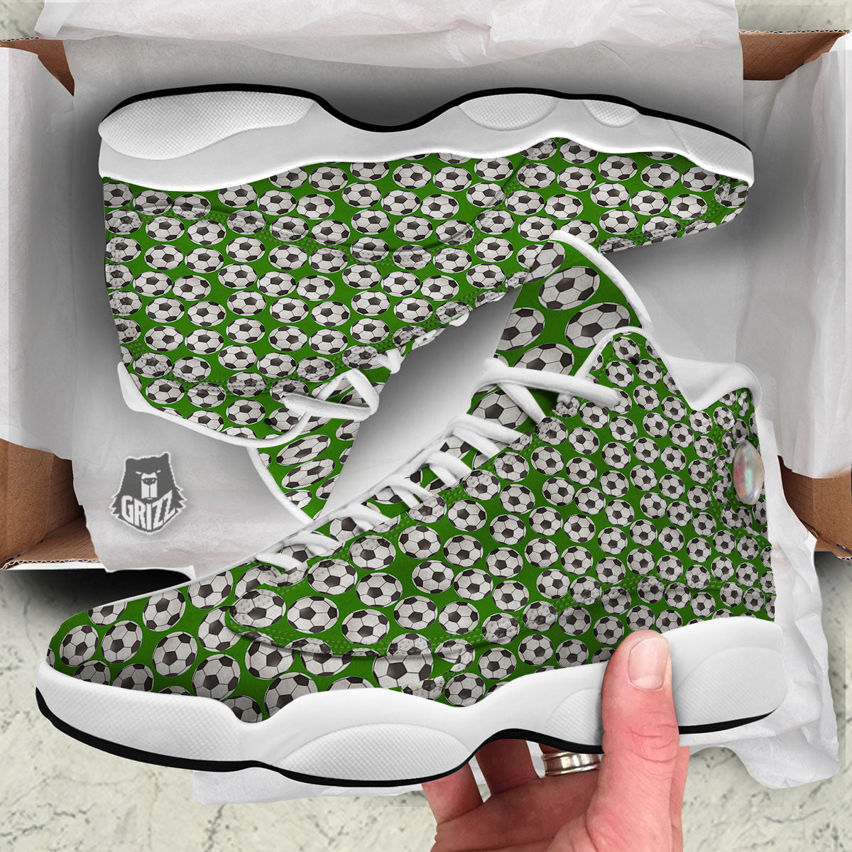 Soccer Ball Green Print Pattern White Basketball Shoes-grizzshop