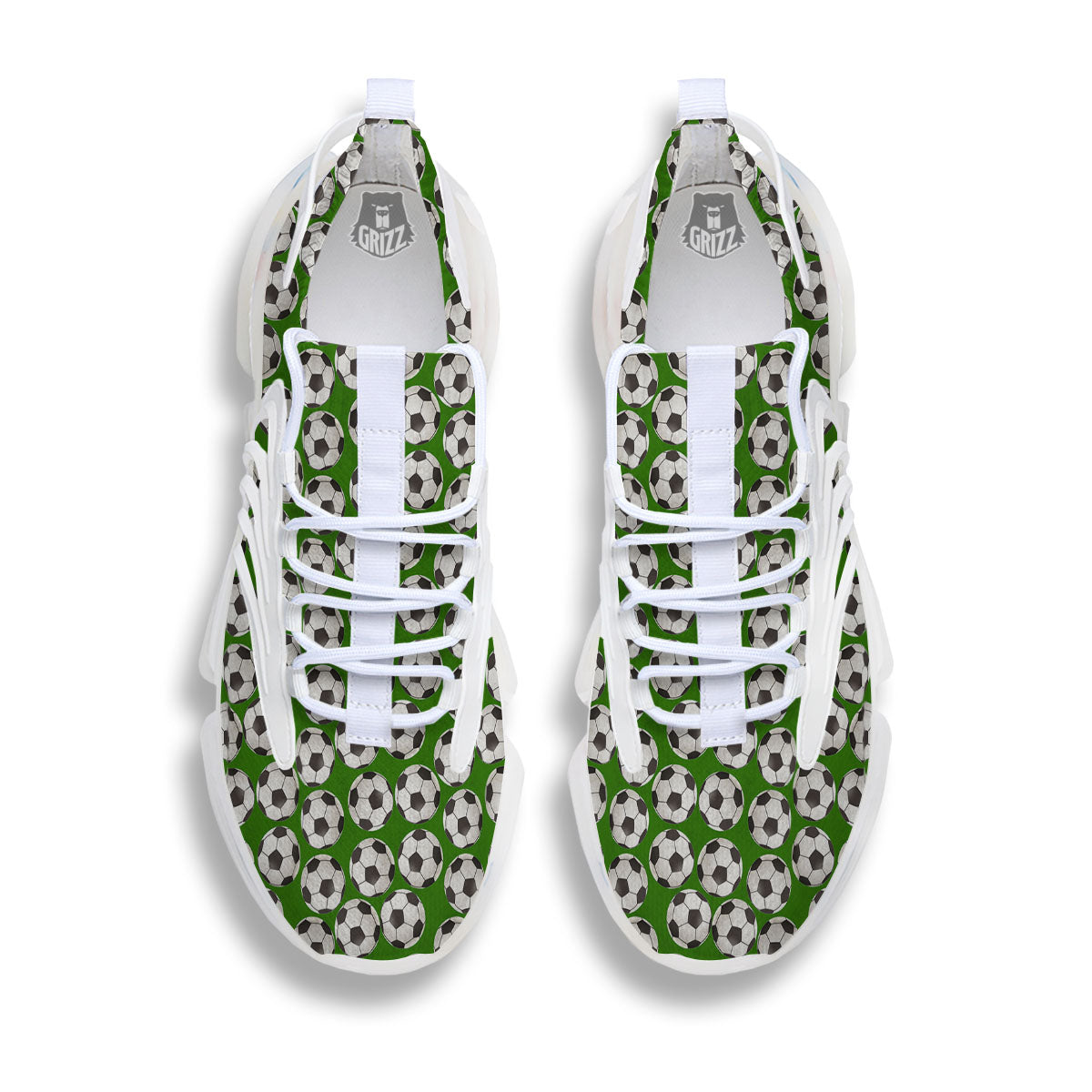Soccer Ball Green Print Pattern White Gym Shoes-grizzshop