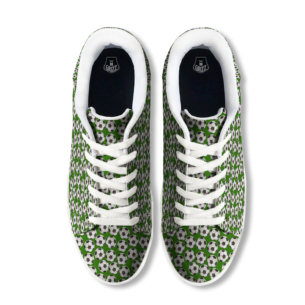 Soccer Ball Green Print Pattern White Low Top Sneakers-grizzshop