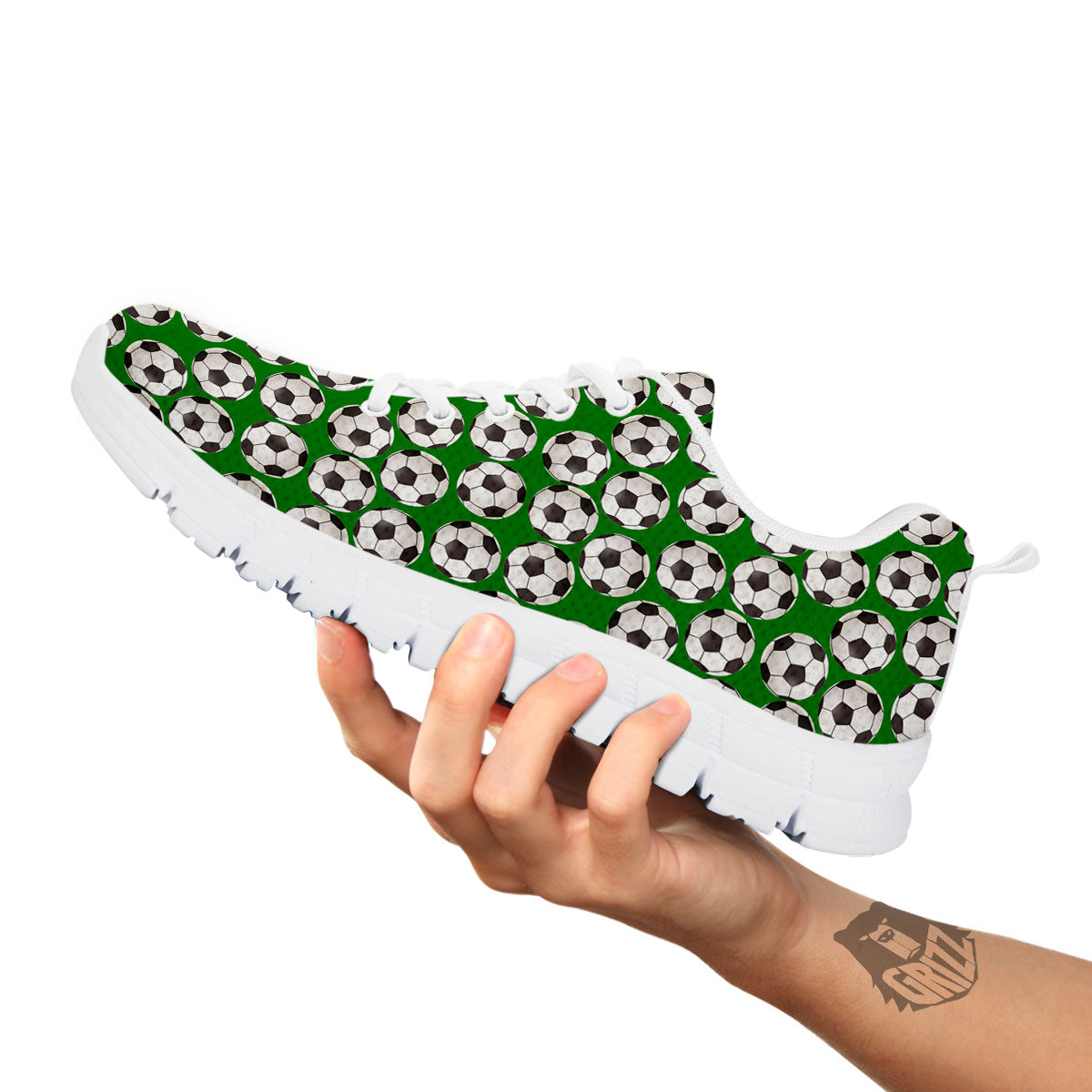 Soccer Ball Green Print Pattern White Sneaker-grizzshop