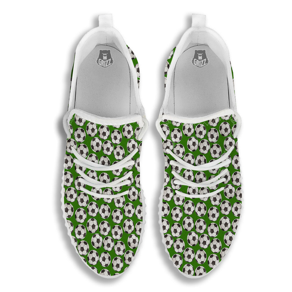 Soccer Ball Green Print Pattern White Walking Shoes-grizzshop