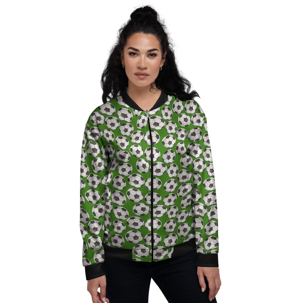 Soccer Ball Green Print Pattern Women's Bomber Jacket-grizzshop
