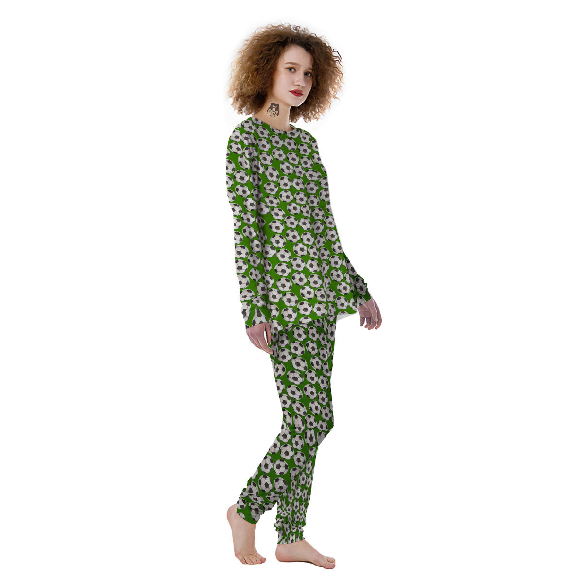 Soccer Ball Green Print Pattern Women's Pajamas-grizzshop
