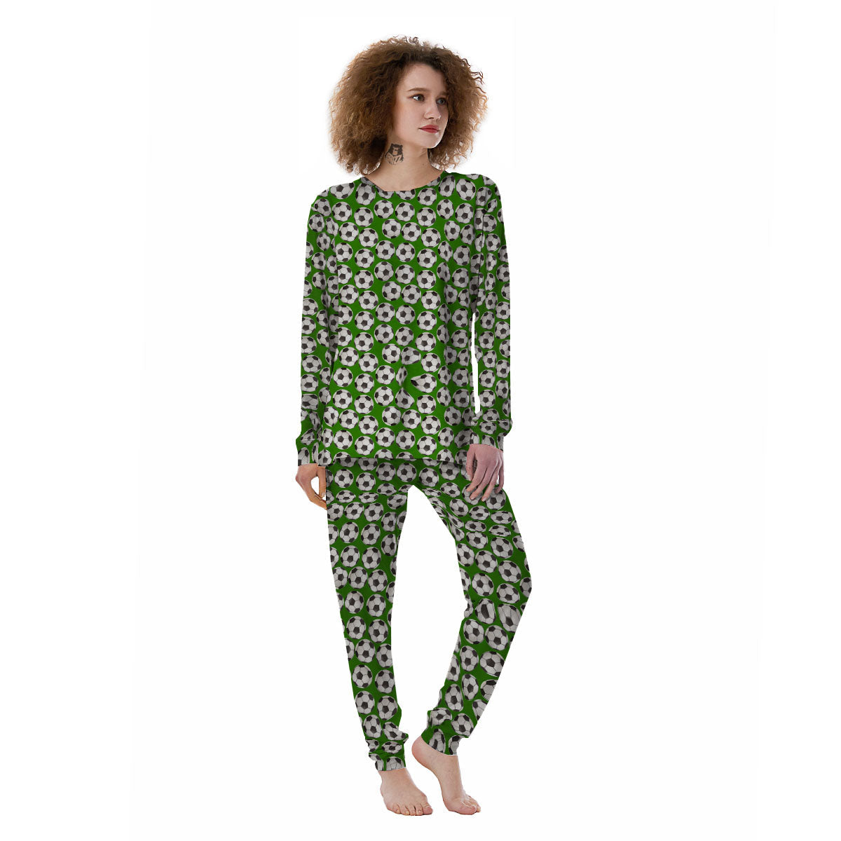 Soccer Ball Green Print Pattern Women's Pajamas-grizzshop
