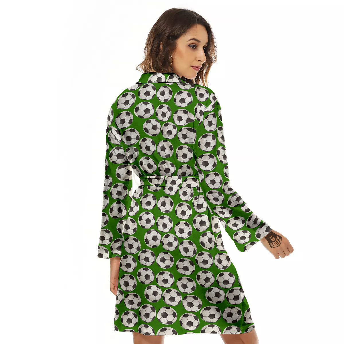 Soccer Ball Green Print Pattern Women's Robe-grizzshop