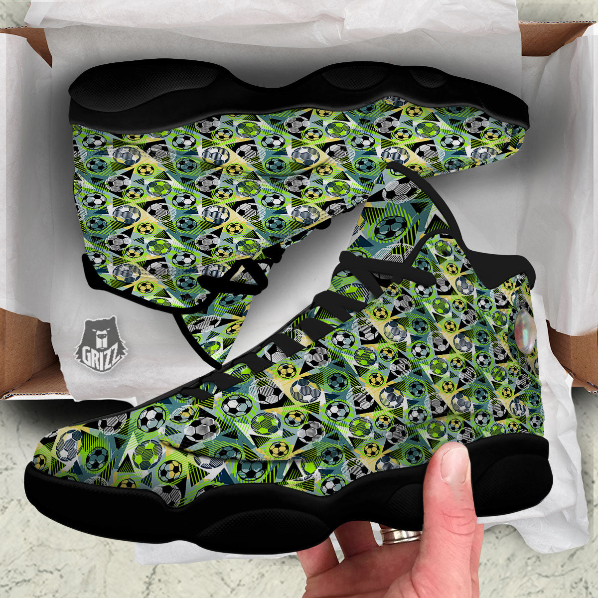 Soccer Ball Grunge Print Pattern Black Basketball Shoes-grizzshop