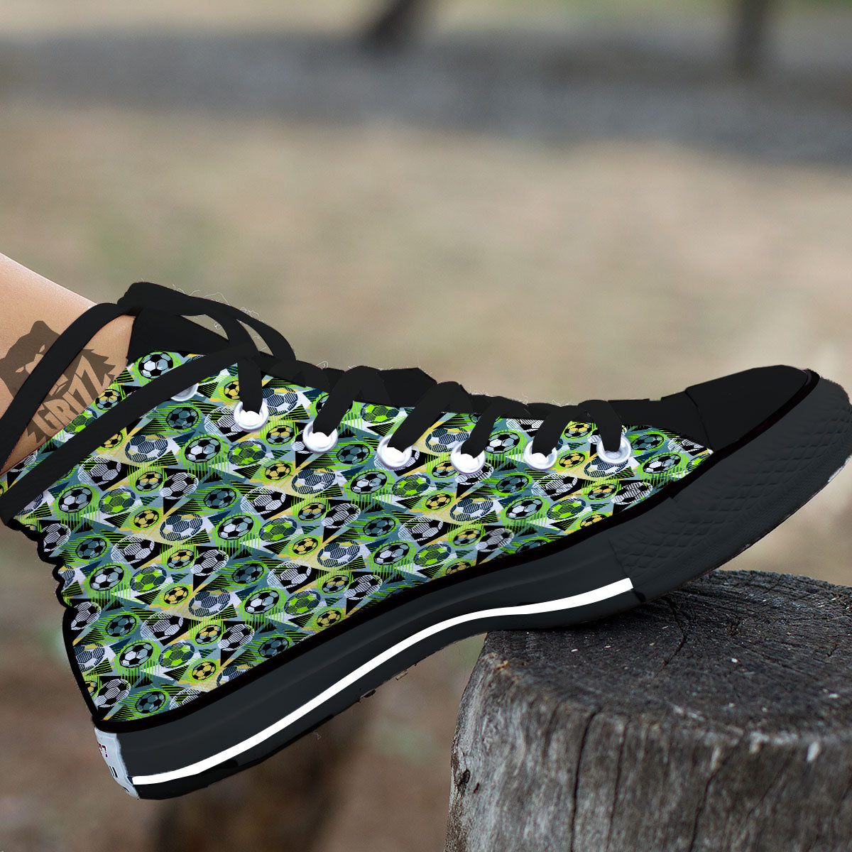 Soccer Ball Grunge Print Pattern Black High Top Shoes-grizzshop