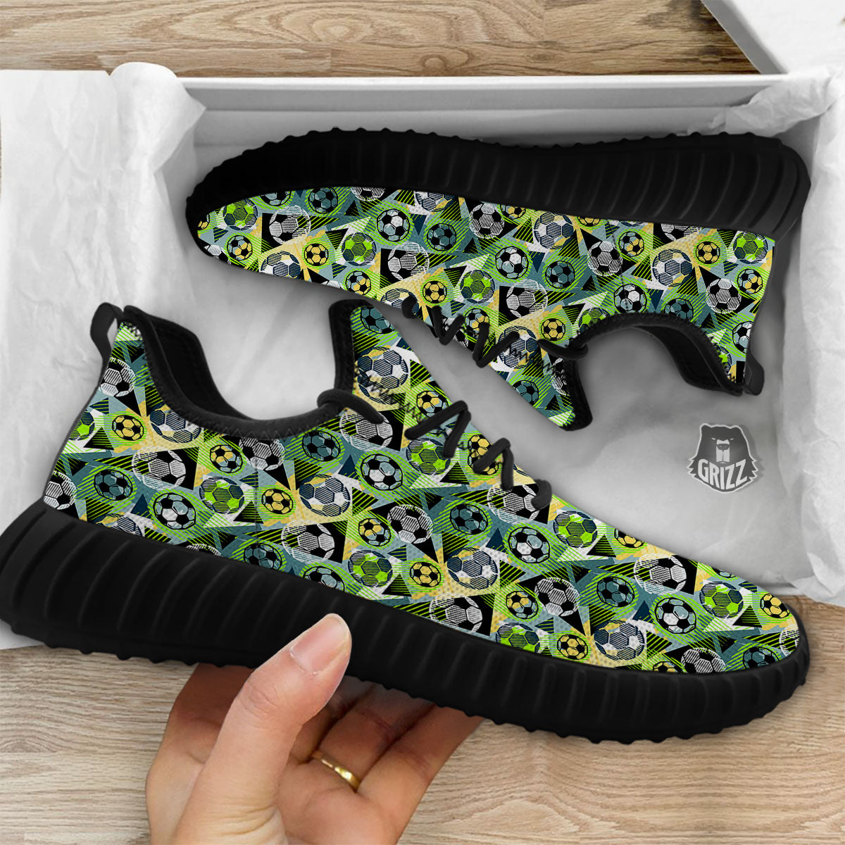 Soccer Ball Grunge Print Pattern Black Walking Shoes-grizzshop