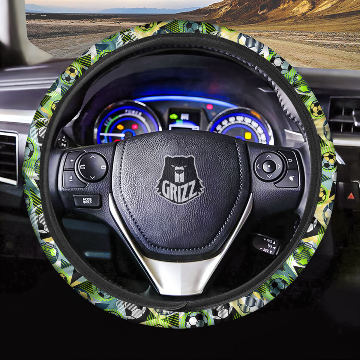 Soccer Ball Grunge Print Pattern Car Steering Wheel Cover-grizzshop