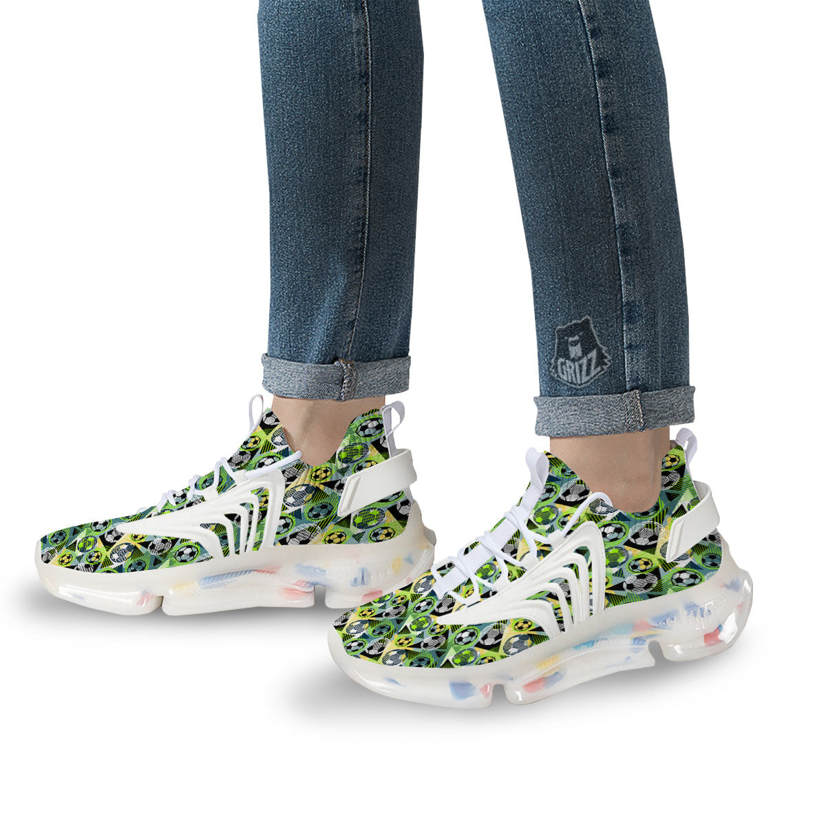 Soccer Ball Grunge Print Pattern White Gym Shoes-grizzshop
