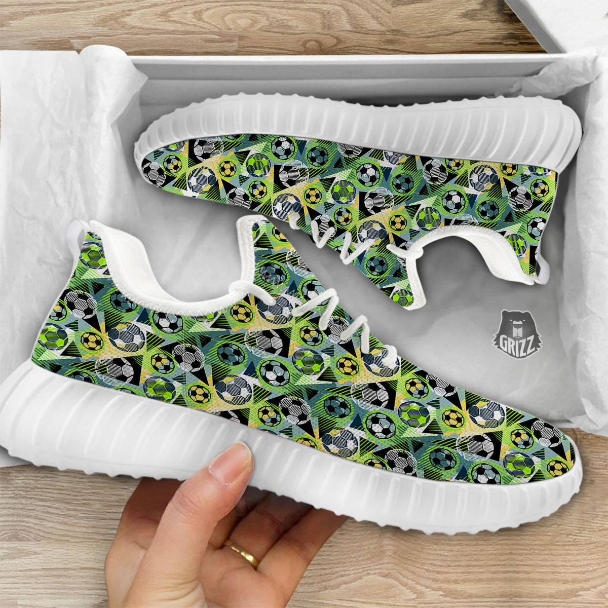 Soccer Ball Grunge Print Pattern White Walking Shoes-grizzshop