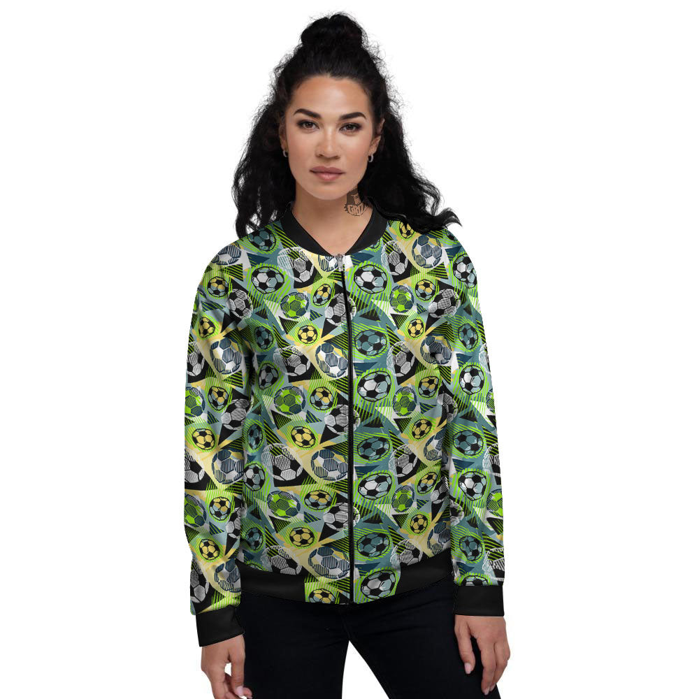 Soccer Ball Grunge Print Pattern Women's Bomber Jacket-grizzshop