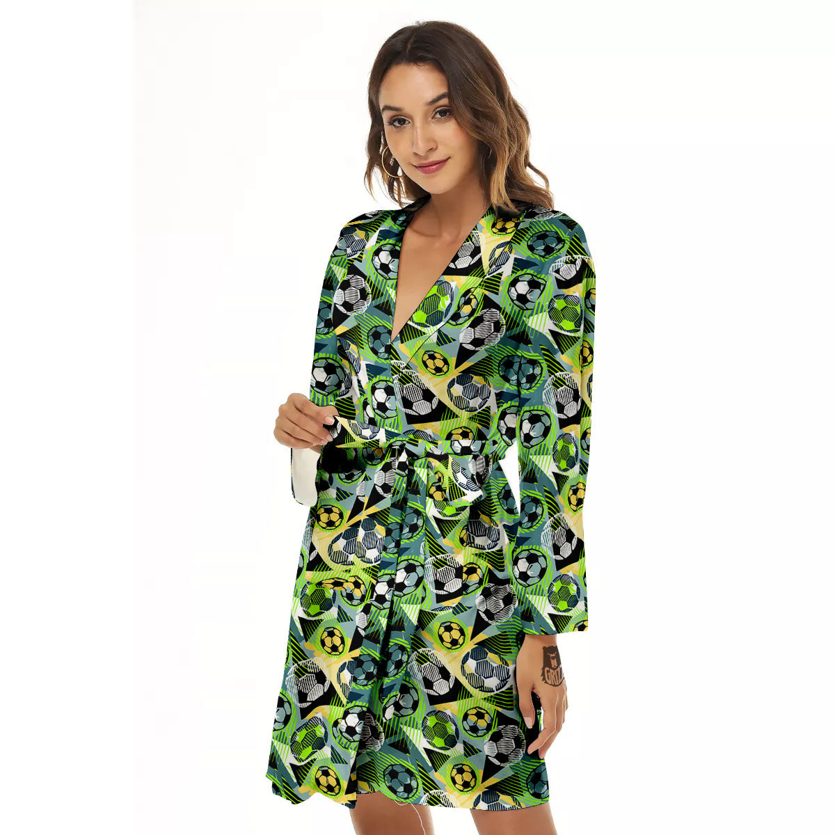 Soccer Ball Grunge Print Pattern Women's Robe-grizzshop