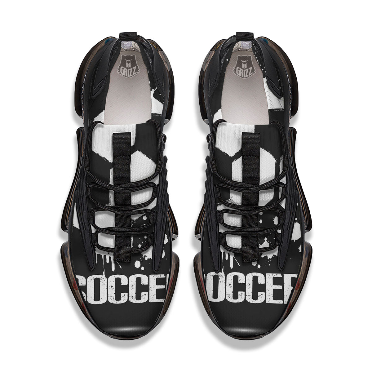 Soccer Ball White And Black Print Black Gym Shoes-grizzshop