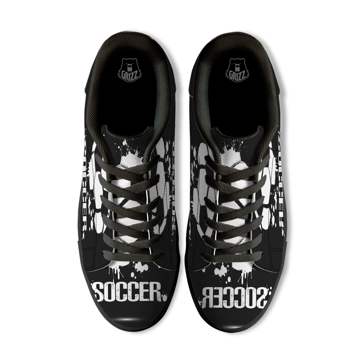 Soccer Ball White And Black Print Black Low Top Sneakers-grizzshop